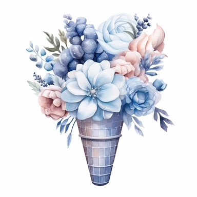 Watercolor wedding icecream blue stand, wedding clipart, simple, soft colors, cartoon elements, watercolor boho style, white transparent