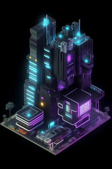 isometric perspective, game sprite, futuristic random public building concept, gaming asset, sci-fi, fun, creative, cartoon, clipart, hyper-detailed, black background,
