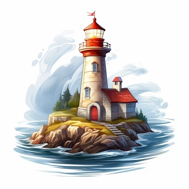 lighthouse With River, Realistic Clipart, Logo Design, High Quality, White Background