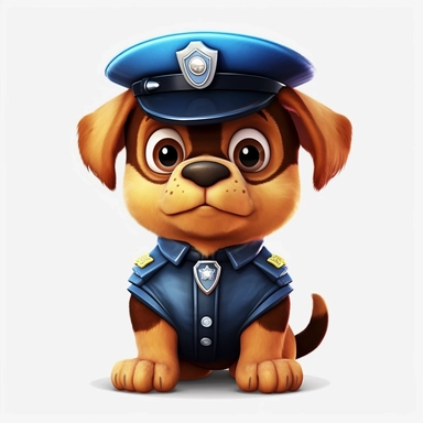 Clip art ,cartoon dog dressed a policeman, no background
