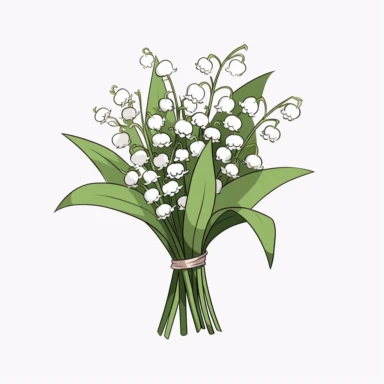 clipart, lilies of the valley, flower bouquet, minimalist, dreamy, whimsical, illustrations, white backgrounds