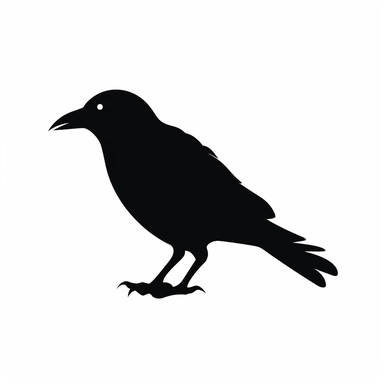 black and white silhouette of a halloween bird, clipart style, white background, thick lines, vector, simple design, flat colour, solid colour