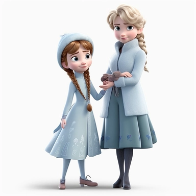Disney Style,frozen animation, Style frozen, frozen characters, full body front view, Pixar Style, Disney style, full body, playing in snow, Frozen Clipart, Elsa and olaf, happy