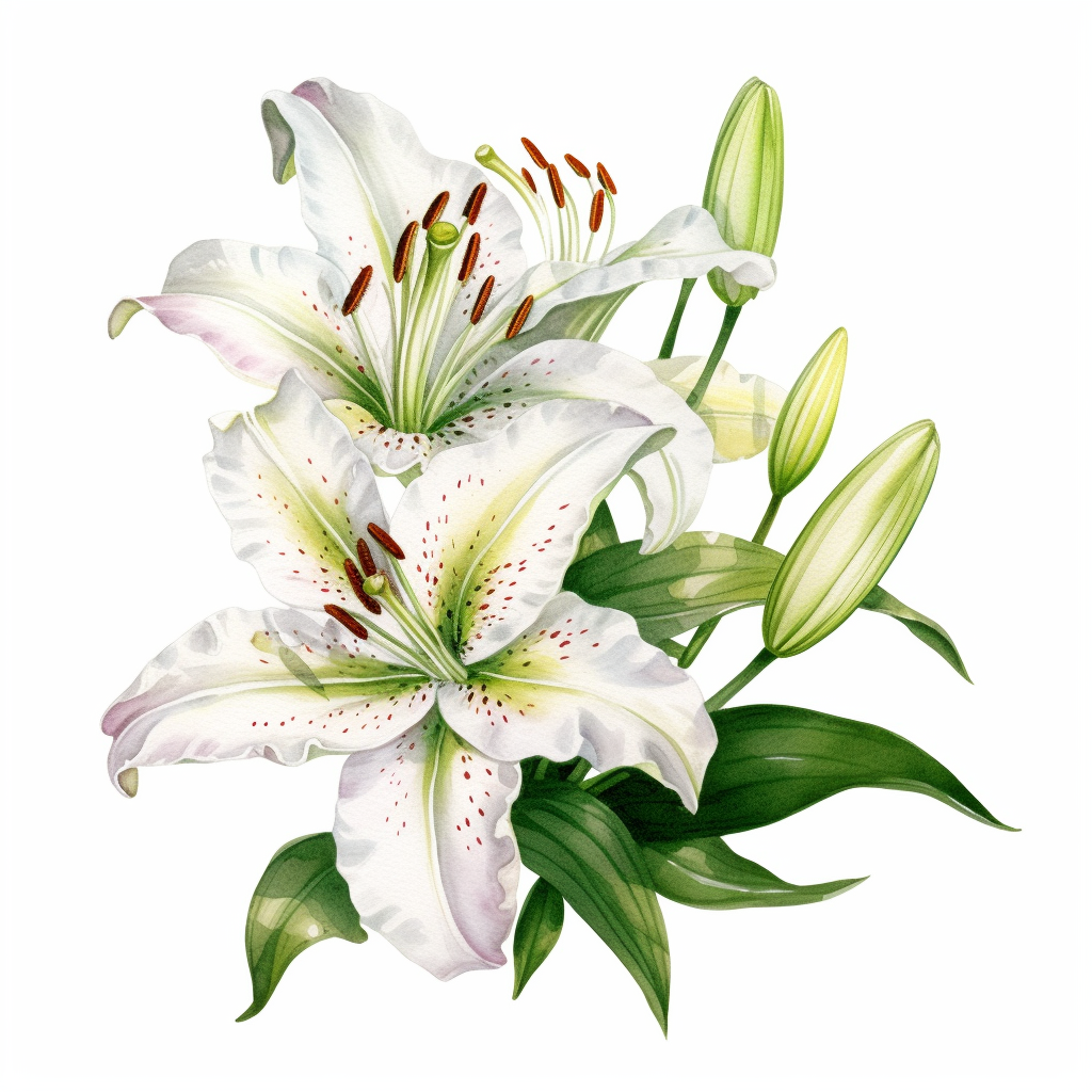 beautiful graceful casablanca lilies, detailed realistic watercolor ...