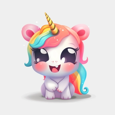 2D Clipart, Cute rainbow unicorn, cute eyes, no shadow, side view, smiling