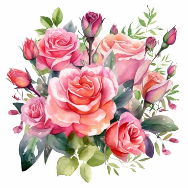 Birthday pink roses bouquet watercolor design clipart