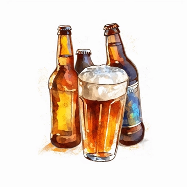 one cold beer clipart on a white background, in the style of ink wash painter, light azure and dark amber, light amber and silver, light gold and light amber, luminous 3d objects , no watermark, text, 300 DPI , typography, shapes do not stick together, no text in the picture, on a white background