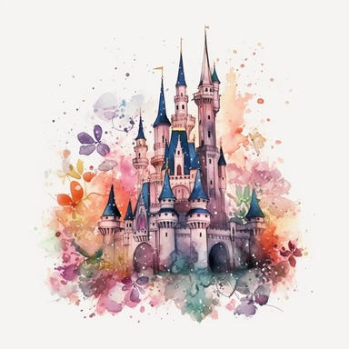 disney,castle,neon,watercolor,cartoon,flowers,clipart