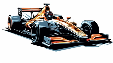 Contemporary vector clipart featuring a stylized indy car, represented by bold lines and abstract shapes, highlighting the car's distinctive design and speed, suitable for use in logos, icons, or racing-related infographics, on a clean white background
