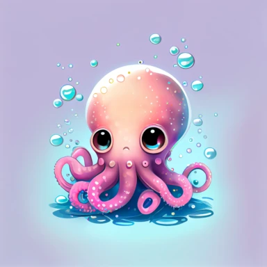 cute pink octopus with big head, big eyes with water bubbles, hand draw Illustration clipart, 4K, extremely detailed