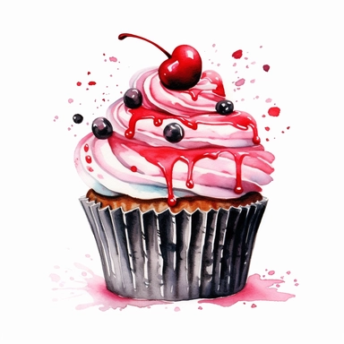 whimsical watercolour clip art individual red and black coloured cupcake - Image #2 <@1098423716465102849>