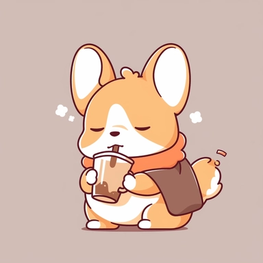 a sleepy corgi drinking a cup of coffee to start a busy day, clipart, tshirt design