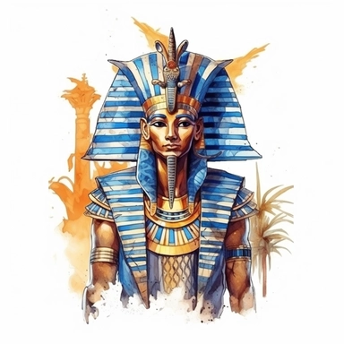 Watercolor Pharaoh clipart, 2d game art, illustration, highly detailed full-body isolated white background, nature core , high contrast, egypt elements--chaos 80