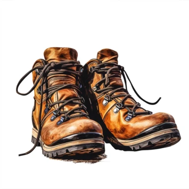 hiking boots, clipart, white background, realistic