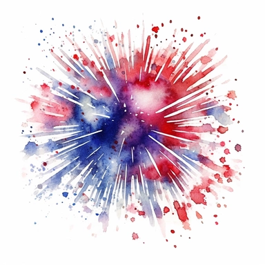 watercolor american patriotic flag fireworks clipart illustration, centred, vibrant colors, add the flag , on a white background, no watermark, no logo, no writing