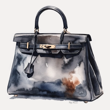 watercolor black Hermes bag Kelly model clipart, no background, 4K
