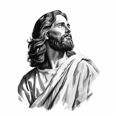 classical depiction of our lord Jesus Christ, black and white clipart, white background