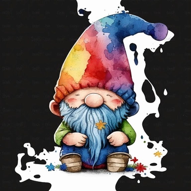 Cute Gnome Autism Watercolor Clipart, clipart, white background, no watermark, no text, no word