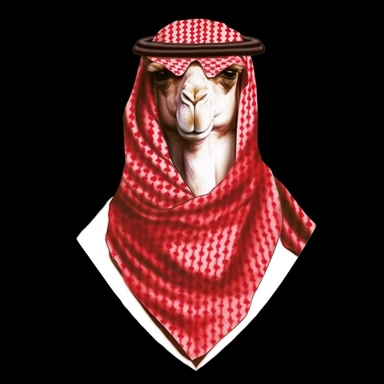 illustration camel wearing red and white Arabic shemagh, white background, cute, highly detailed, cinematic, realistic, clipart, digital art, for t-shirt, simple design, clean