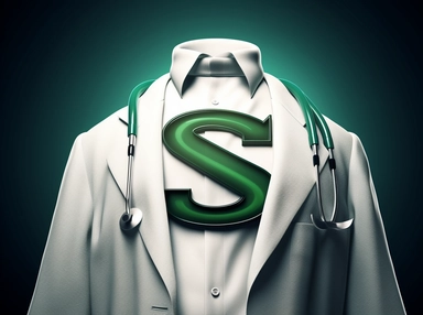 a letter S in a style of superman logo on a chest of a doctor with white coat , vector clipart at freebies vector, 2 colors only green and white, 8k resolution