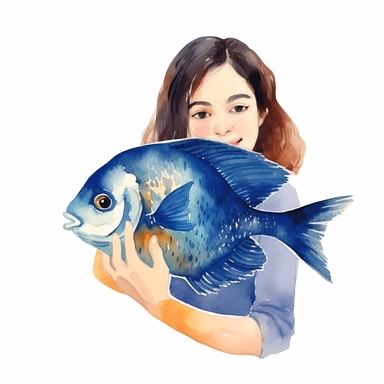 Adorable pet Angelfish having happy moment with it's human owner, water color style, clipart, white background