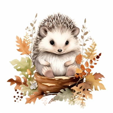 A stunning woodland baby Hedgehog clipart, white background