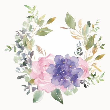 Create a charming wedding invitation in a watercolor floral clipart style. Incorporate the enchanting beauty of pink and purple hydrangeas, using watercolor brushstrokes to depict them as delicate and whimsical elements. Design the invitation with a focus on clipart-style illustrations, capturing the essence of hand-painted artwork. Integrate decorative floral elements throughout the design, evoking the romance and joy of a wedding celebration. Consider adding text overlays with elegant typograp