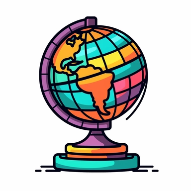 cute colorful globe with a stand with heavy black outline, clipart style