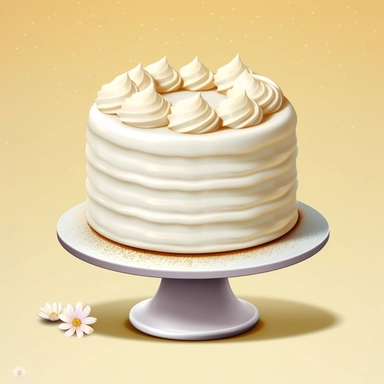 Create a high-quality clipart image of a classic vanilla birthday cake. Show a round cake with layers of fluffy vanilla sponge cake and smooth vanilla buttercream frosting.