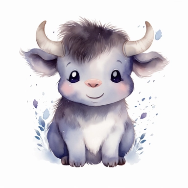 watercolour Happy Baby Buffalo Cartoon Clipart, Cute, no text