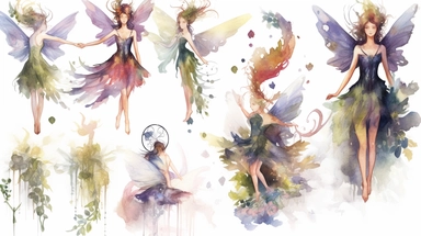 Create a captivating watercolor clipart of a forest fairy against an isolated white background, capturing the ethereal beauty and enchantment of the magical realm. Embrace the delicate and vibrant watercolor palette, infusing the fairy with soft and whimsical hues that evoke a sense of wonder and charm. Utilize precise brushstrokes to depict the intricate details of the fairy's wings, dress, and features, highlighting her grace and elegance. Against the pristine white background, the fairy's pre