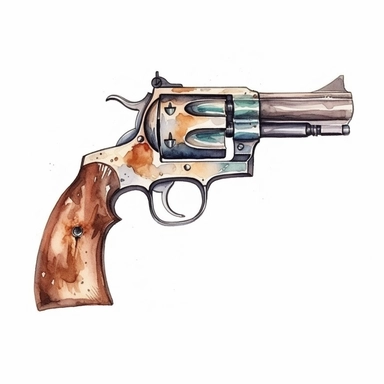 cowboy Revolver watercolor clip art on white background