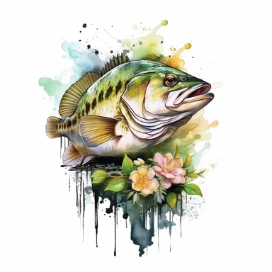 Gone Bass Fishing Sublimation Clipart, Watercolor Illustration clipart, 4K, extremely detailed