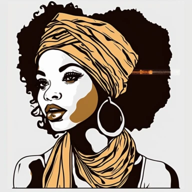 clipart, vector, nubian queen, head wrap scarf, hand drawn