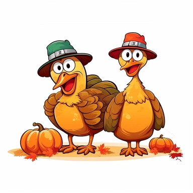 fall funny turkey and pumpkin cartoon in vivid colors clipart on a white background , in the style of rural america, high resolution, sarah purser, rural life scenes, large canvases, illustration, celebration of rural life , no watermark, text, words, paintbrush, 300 DPI, the images do not stick together, no text in the picture