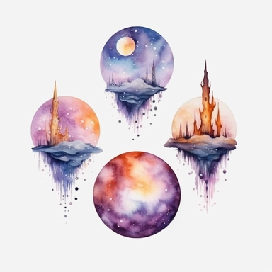 Watercolor Heavenly Moons Clipart - fantasy magic galaxy watercolor, , clipart, white background