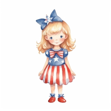 watercolor illustration, cute 1st of July clipart, high resolution, detailed doodle, white background, doodle clipart USA