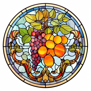 Vintage Cute Beautiful Round Stained Glass fruit Sublimation Clipart, Cartoon, hyper realistic, intricate detail, illustration style, high solution, on the white background