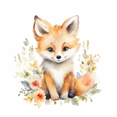 watercolor spring baby fox woodland creature on white backgroung, nursery decor, baby shower clip art, cute and whimsical design