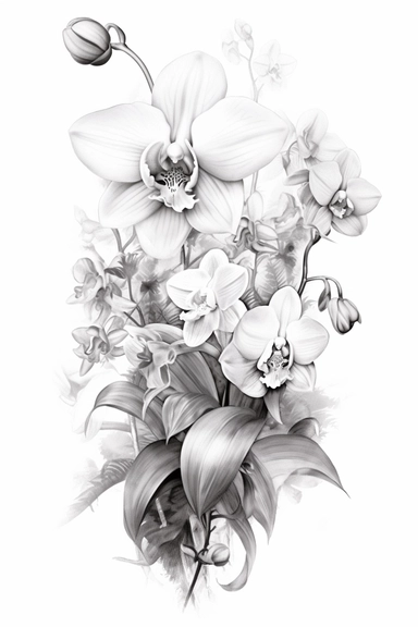 ine drawing clipart of orchids and chrysanthemum in black and white