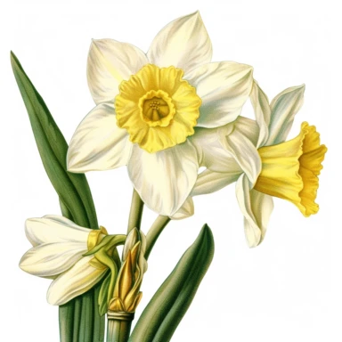 botanical clipart, jonquil flower head only close up, isolated on white background, Margaret Mee, Pierre-Joseph Redouté, Sydney Parkinson, 8k