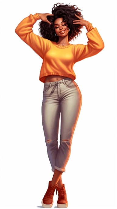 ultra detailed Black Girl Self Love Clipart, solid white background, cozy outfit, beautiful, super cute , super hot, full body shot, self love happy pose, with win glass, thick , contour, PHOTOREALISM