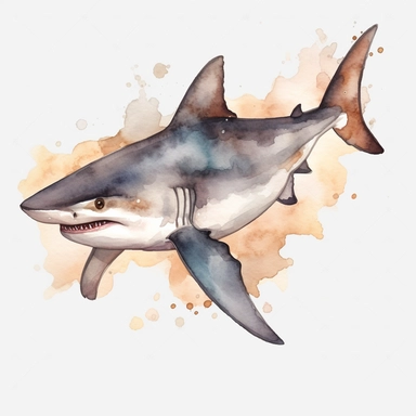 watercolor, Hammerhead Shark png Full body realistic cartoon in 32K UHD cute. 15 cm thick outline. There was no shadow on the ground. 8k with realistic watercolors and detailed illustrations. PNG clipart, transparent white background