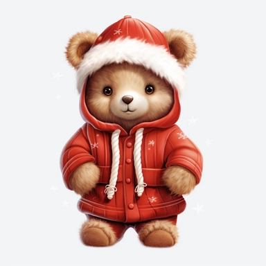 cute Baby teddy bear in red christmas Santa suit clothes, clipart, no words