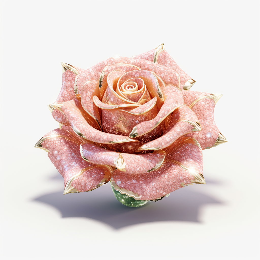 Clipart Of A Realistic Rendering Of A Peach Pink Rose Made Out Of Pure Diamond And Emerald On A