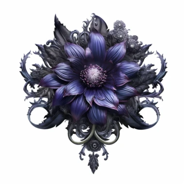 mystical dark fantasy witchy individual flower clipart, hd 4k, detailed, focused, isolated on white background