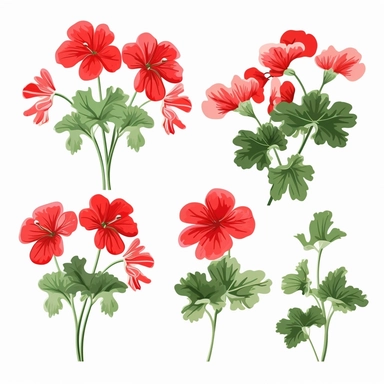 Flat colored design of Geranium clipart,multiple angle design sheet, little - flat Graphic Design, white background