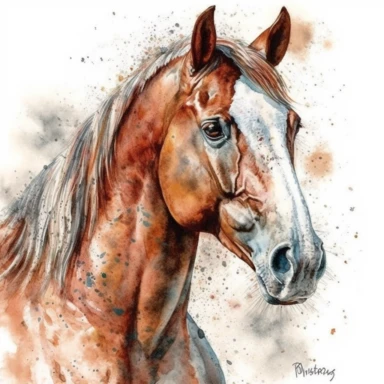 Mustang Horse, highly detailed, watercolor, clipart, illustration, white background, digital painting, paper crafting, no signature, no text