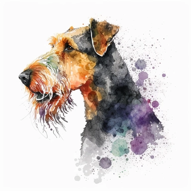 Generate an image of a Airedale Terrier dog Clipart in watercolor style on a white background