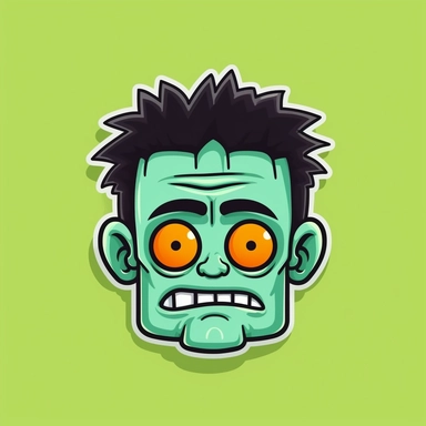 cute Frankenstein face square shaped head with cirly hair clipart vector on transparent background